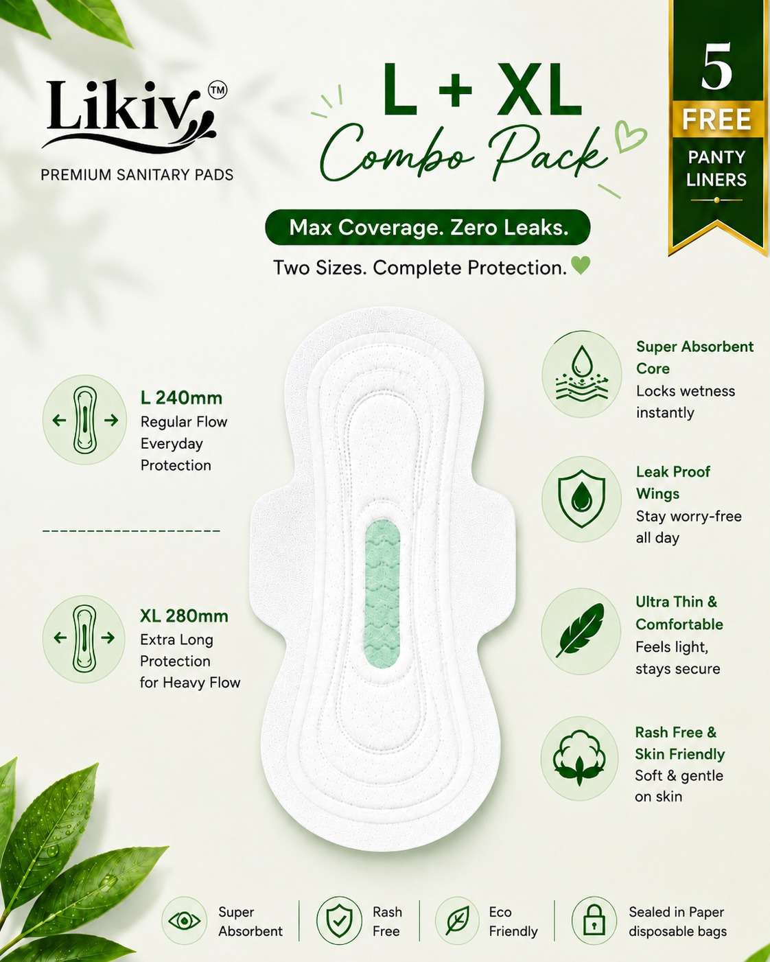 Likiv Premium L XL Sanitary Pads Combo Pack (2 Packs) - Image 3